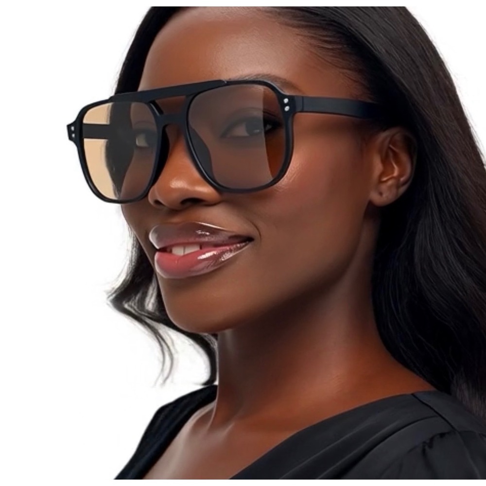 Womens Oversized Aviator Sunglasses Black Flat Top Luxury Retro UV400 Lentes New